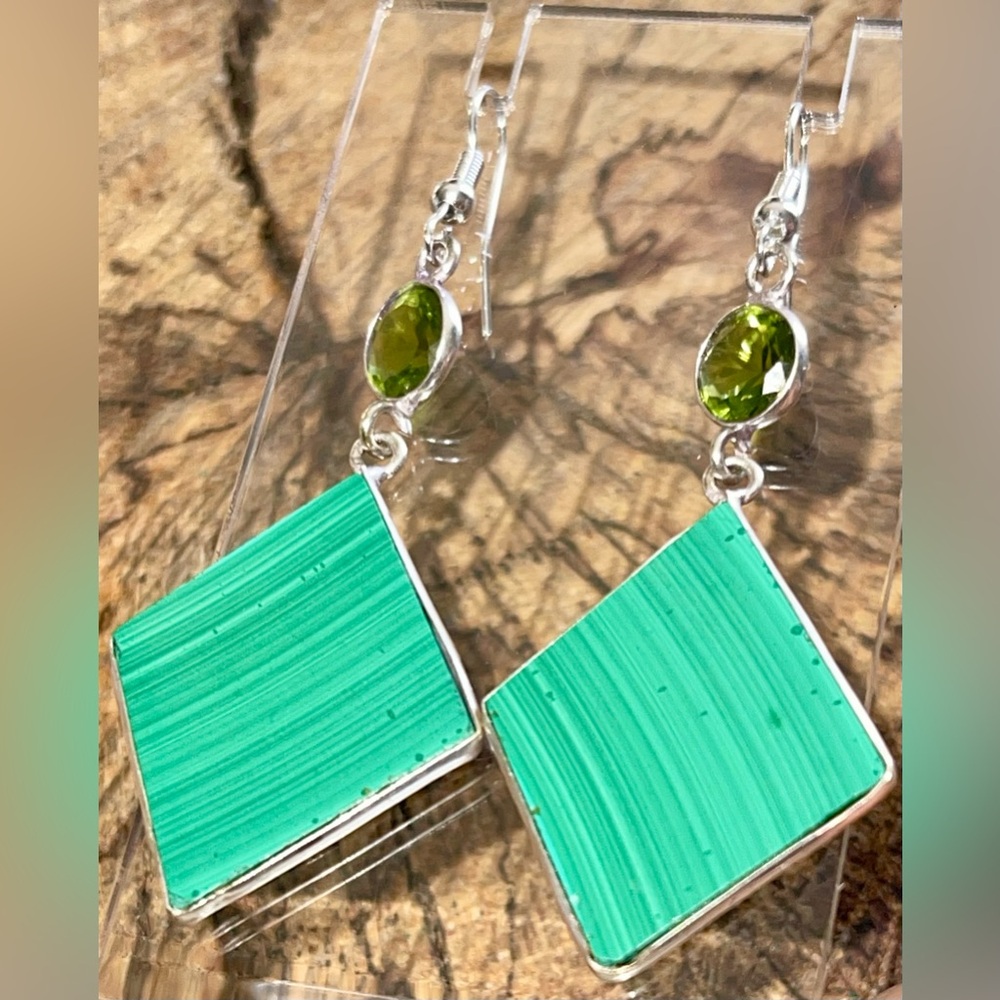 Green Malachite Earrings 2 1/2”